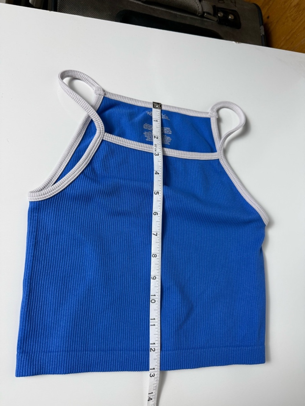 Blue Ribbed Crop Tank Shorts Set Y2K Sporty Athleisure S - Picture 12 of 12